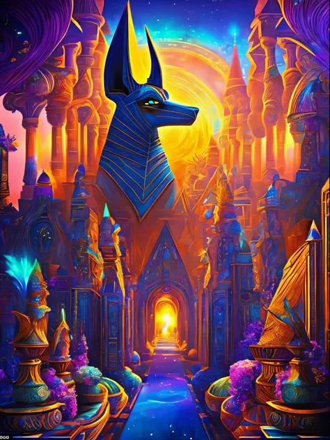 the prompt for the given theme would be:
"anubis in a psychedelic and surreal world, ultra-detailed, with vibrant colors and lig...