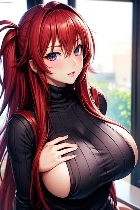 Rias gremory, sweater, deep cleavage, ((best quality)), ((masterpiece)), (detailed), perfect face, sexy