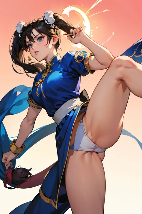 chun-li from street fighters series , white panty , kick in the streets , dragon background , perfect eyes ,