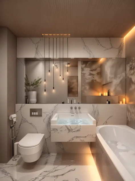 there is a bathroom with a tub, toilet, sink and a bathtub, modern bathroom, premium bathroom design, render in vray, elegant render, render vray, elegant minimalism, modern design, 3 d vray render, bright ambient lighting, vray rendering, subtle and compe...