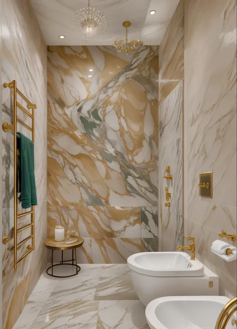 there is a bathroom with a marble wall and a white tub, marble walls, brass pipes on the walls, on a large marble wall, marble material, marble and wood and glass, marble stone, white marble walls, smooth marble surfaces, all marble, magnificent design, st...