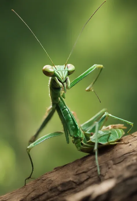 high quality rendering,(8K、Best quality at best、tmasterpiece:1.2)、(Endless realism、フォトリアリスティック:1.37)、hyper-detailing,hyper HD,A mantis magnified ten times,zerg,Live wallpaper,This is a painting of a praying mantis resting in a fantasy world,(Dark green ins...