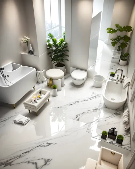 there is a bathroom with a marble floor and a marble wall, luxurious environment, premium bathroom design, interior design details, 3 d vray render, luxury hd render, professional 3d render, high quality 3 d render, high quality 3d render, luxury condo int...