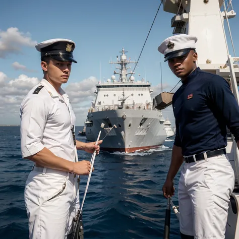 the ship several Navy soldiers on the bow