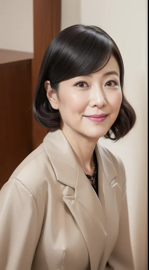 tmasterpiece,Best quality, Bigchest， ssmile，legs long，skin hyper-detail，Unclog pores，in a panoramic view，hip is cocked，blackstockings，Beautiful young Japanese woman in her 40s,  s the perfect face, goodlooking,  (detailedfacialfeatures),  Face is clean and...