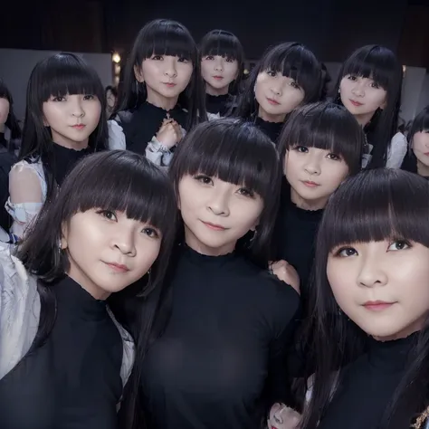 a picture、(((multiple girls))),((((6+girls))))、((10 girls))、the same face、matching school uniform、12 years old、long black hair、1...