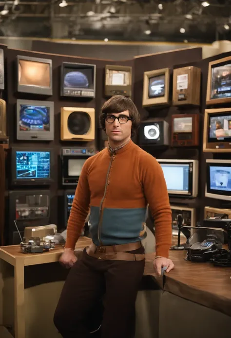 A photo of Howard at a technology expo, surrounded by the latest gadgets and gizmos.,The Big Bang Theory,Woward is a man with a large nose, brown bowl cut, and wears turtlenecks