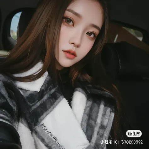 Mujer arafed con pelo largo y un abrigo a cuadros sentada en un coche., dilraba dilmurat, 19 year old girl, Jossi de Blackpink, ulzzang, 8k selfie photograph, Xision Wu, Xintong Chen, Ruan Jia hermoso!, Jisoo de Blackpink, Reluvy5213, Jinyoung Shin