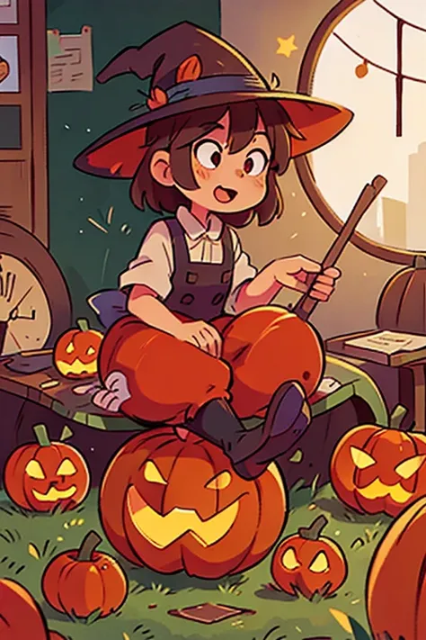 pumpkin themed witch asian girl