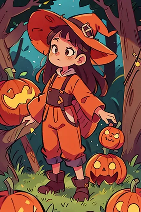 pumpkin themed witch asian girl