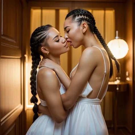 professional full-length photography, (photo 4k:1.1), (sharp-focus:1.3), kazakh young lesbians ,  excited, hairstyles with braid...