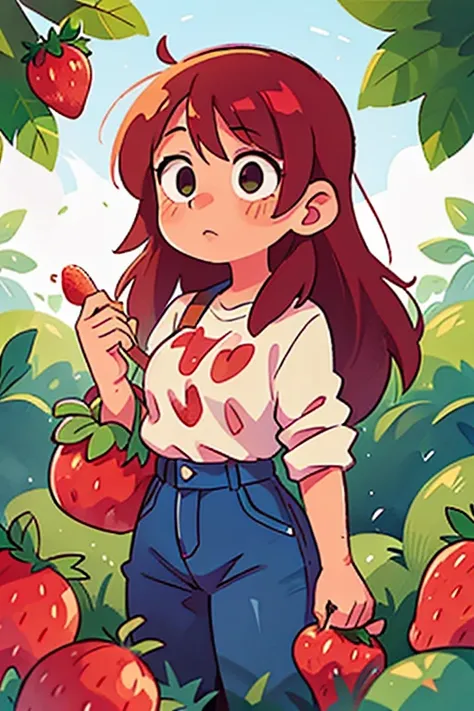 girl picking strawberries and adult picking stars