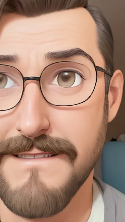 A closeup of a cartoon character with glasses and beard, Pixar retrato 8 k foto, close - retrato facial de cima, retrato Pixar, Como um personagem da Pixar, Personagem ideal da Pixar, Anato Finnstark. Pixar, personagem Pixar, Representado como um personage...