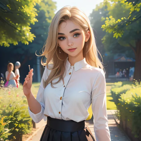 (Extremely detailed 8k wallpaper:2), (photo:2), (24 years old soigne Beautiful girl:2), (gives a lecture to friends:2), detailed (Face and eyes), (hyper realistic:1), (highly detailed:1), (epic realistic:1), rim light, (maximum details:1), cozy, (fullbody:...