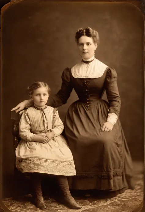 an old photo of a woman and a child posing for a picture, wearing 1890s era clothes, 1900s photograph, 1 9 0 0 s photograph, european woman photograph, early 1 9 0 0s, 1905, 1 9 0 5, 1902, 1 9 0 0s photo, 1 9 0 2