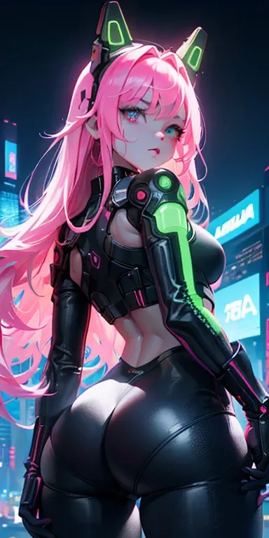 qualidade superior))、((obra prima)、Close-up de pessoas、Emphasis on the glute、cyberpunk、oversized buttocks、Electronic visor attached to 12-year-old girls face with emphasis on buttocks、moda cyberpunk、pose sexy、(Vestindo spats de corpo branco na parte inferi...