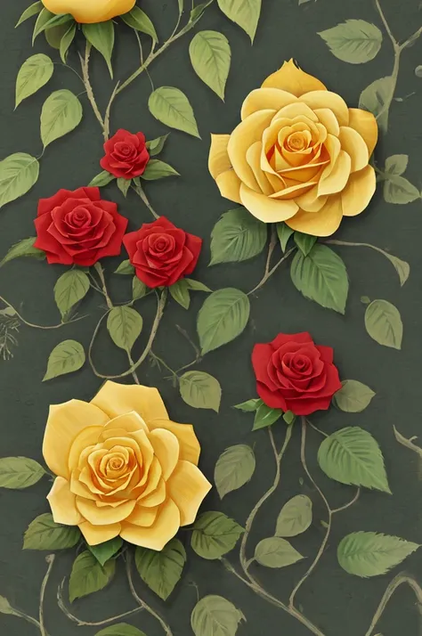 A yellow rose painted red flower wallpaper