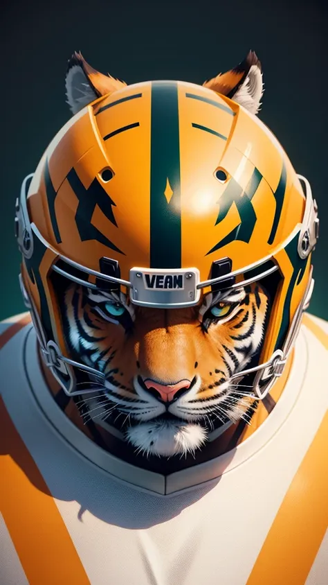 Illustration logo style of a tiger wearing an American football helmet, bola oval,  vetor pro, cores brilhantes, Salpicos, High definition, detalhes finos