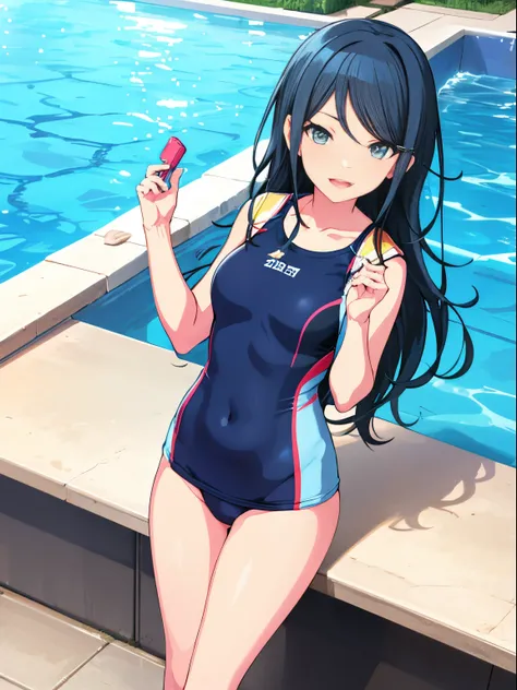 ichika3rd, pool, competition swimsuit, standing, casual pose