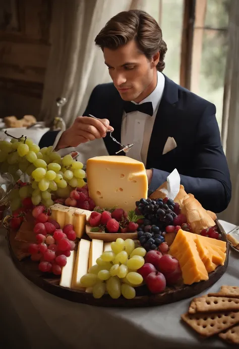 A beautifully arranged cheese platter with a hidden syringe tucked among the crackers and fruits.,original,He looks like your average everyday guy. He never wants to stand out in a crowd. He wants to look like everyone else. He is an average man.