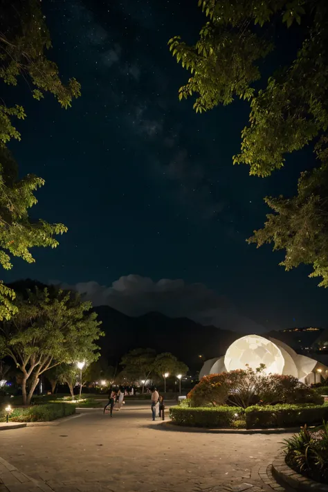 town square, Underground city, vegetation, arquitetura no estilo Frank Gehry, Arquitetura Moderna, Pedra, Rocha, Parque, Asteca, outer space, vista de cima, cidade de pedra, starly sky, night  sky, arquitetura em pedra, brazi, largo, public space, public s...