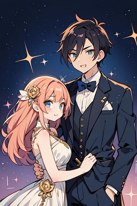 anime style; 3d; glitter; couple; fancy