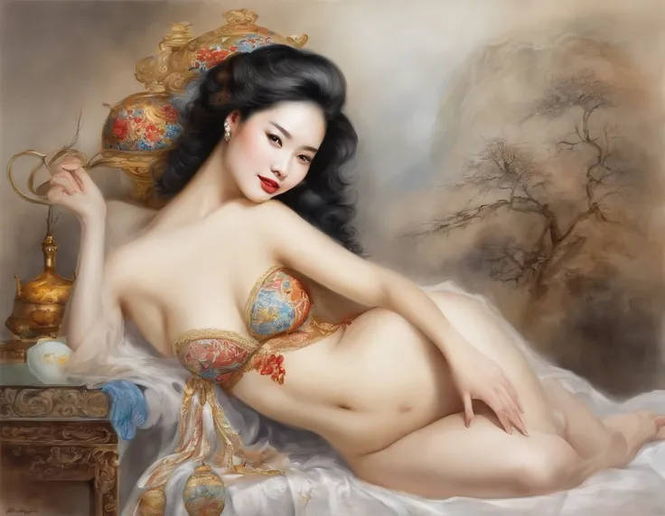 Chinas beautiful queen, NAKED, perfect body proportions, best quality, masterpiece, ultra high resolution, (photorealistic:1.4), raw photo, radiant skin, BRIGHT BODY, dramatic lighting, full body, big breasts, exposed breasts , different positions, differe...