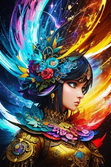 ((best quality)), ((masterpiece)), (detailed),
In a unique digital illustration,
A mesmerizing blend of art styles and visual elements comes together to create an extraordinary piece. (Mixed media fusion:1.3), (eclectic aesthetics:1.2), and (experimental t...