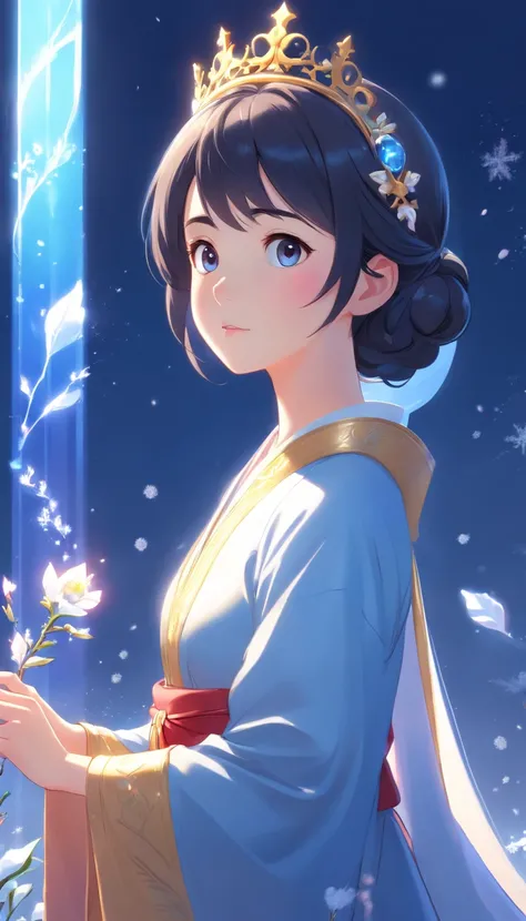 disney style super cute snow white princess wearing hanfu and crystal crown, standing, charming big eyes, lovely , standing, surreal, super fine, luxurious, elegant standing, charming big eyes, lovely , standing, surreal, super detailed, luxurious, elegant...