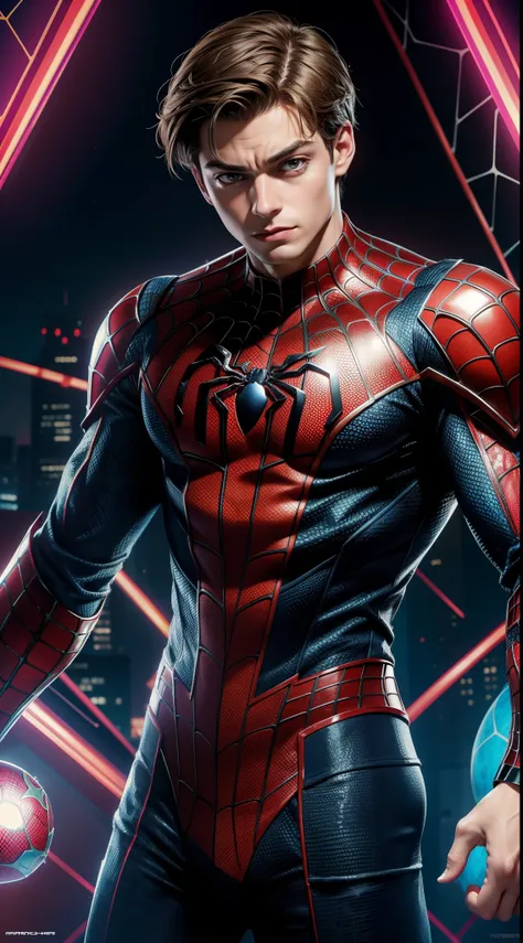 Billionaire Peter Parker wears Spider-Armor из комиксов Marvel, Masterpiece, Best Quality, abstract, Psychedelic, Neon, (honeycomb pattern), (creative:1.3), Sy3, SMM, fantasy00d