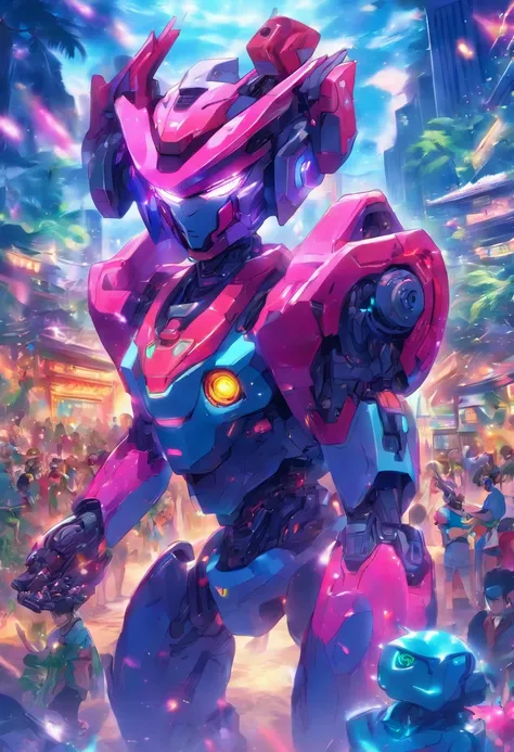 hawaiian robot party masterpiece vibrant colors. 🤖 🌺