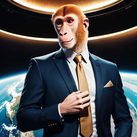 a proboscis monkey in a suit and tie in space