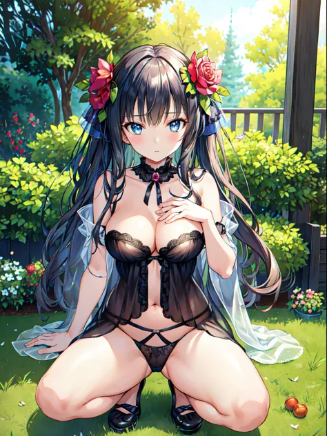 black rose fairy kisses the flower. That fairy is smaller than a flower. Neat costumes give off a mysterious luster. flower  field, Natural light,(Best Quality), (masutepiece:1.3), Ultra-detailed, Best Quality, masutepiece, (Game CG:1.4), NSFW, Detailed be...