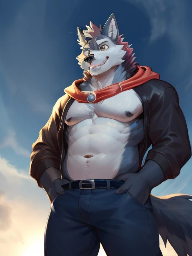 4 masterpieces， best quality at best， nj5 furry male， 1boys， hairy pubic， malefocus， 独奏， animal ear， formal， wolf ears， wolf boy...