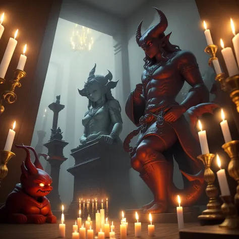 natta,shrines,red demon statue,Lots of candles,