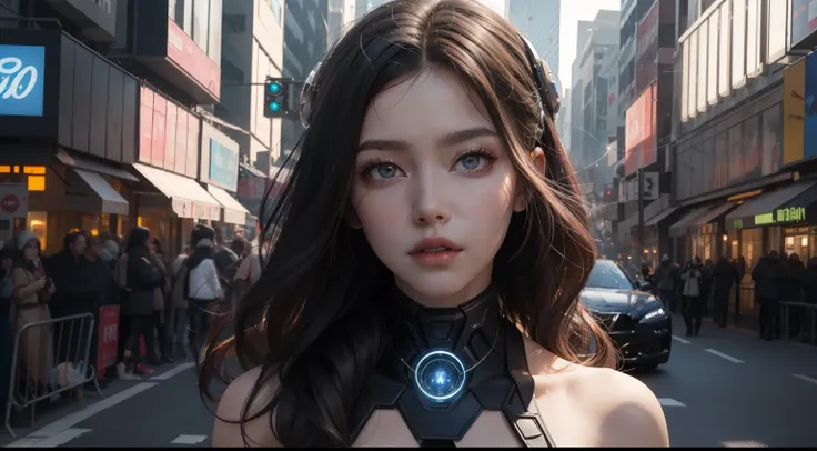 Cyberpunk City--s1000，Wandering Earth，The Car，Double eyelids 1 girl，Future city background，Save the world，extreme light，laser，Perfect hair，Perfect facial details，perfect facial expression，Perfect skin，True skin texture，Shoulders exposed，Technological equip...