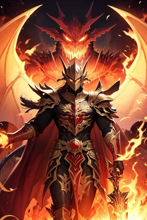 Em um mundo onde a fantasia se mistura com a realidade, a dark hero emerges, wearing an enigmatic mask and imposing dragon armor. As cores principais, vermelho e amarelo, converge to create a magnetic and mysterious presence.

The hero&#39;s mask, adorned ...