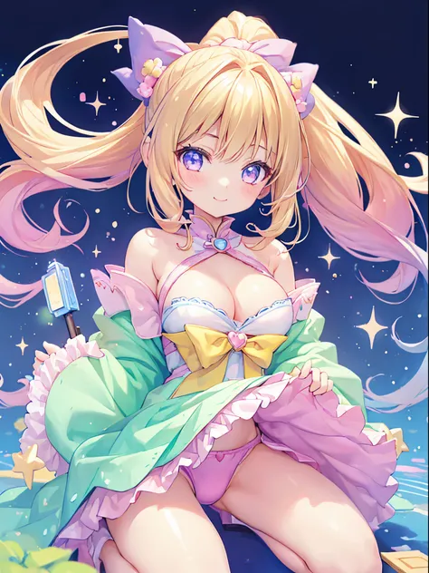 masutepiece,  longing, closeup cleavage, Big eyes, Kawaii Tech, kawaii, Cute, Pastel colors, Best Quality, cheerfulness, Deep background, Symmetrical, Head Tilted、、、、、1girl in, lightsmile, Shiny skin, Best Quality, masutepiece, (Game CG:1.4), NSFW, Detaile...