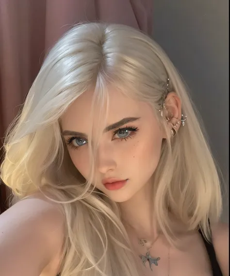 Mulher loira com piercings e piercings posando para uma foto, uma menina com cabelo loiro, Retrato de Kim Petras, menina perfeita de cabelos brancos, ava max, extremely pale blond hair, menina com cabelo branco, cabelos loiros loiros, pale hair, cabelo loi...