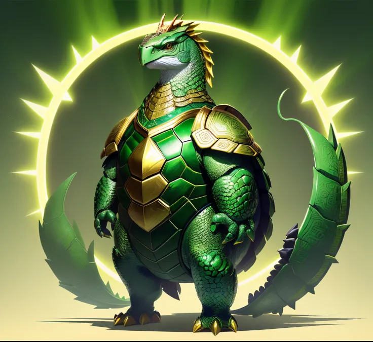 A green turtle with a golden head and tail, gold green creature, quetzalcoatl, green turtle, smooth chinese turtle, huge green turtle!!!, Chinese turtle concept art, With scaly armor, big green turtle, Legendary mythical beasts,