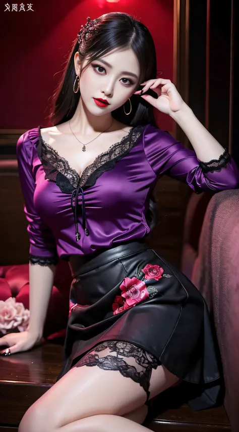 Charming beauties、校服、blouse、tight skirts、Evil Female Executive、Evil Fall、dark、brainwash、panthyhose、lacy fabric、Glossy legs、Red lipstick、purple nail polish、Evil look、Suspicious look、Hollow eyes、darkened room、Night、wicked、Drink liquids