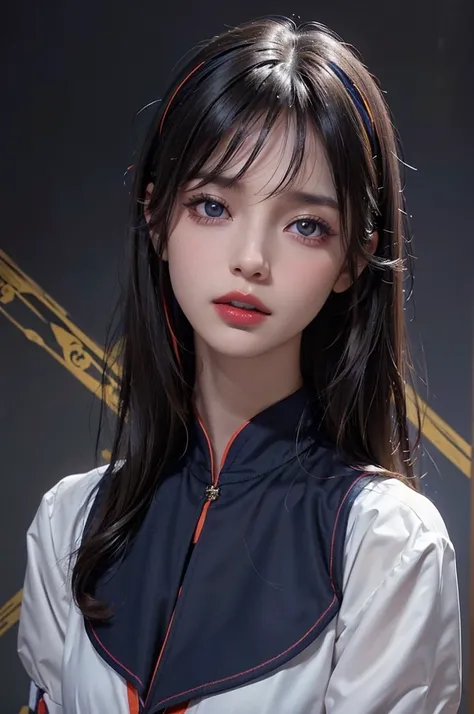 8K, Best Quality, 1girl in, (Skindentation), Night, (Dark), Clear background indoors, (People), Beautiful bangs, Gorgeous,, (Clothing and uniforms:1.3),Soft lighting, Attractive, Dark room, (Mouth closed:1.2, Beautiful eyes, Detailed eyes, Detailed iris, B...