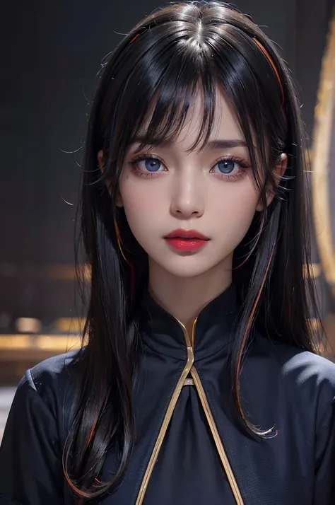 8K, Best Quality, 1girl in, (Skindentation), Night, (Dark), Clear background indoors, (People), Beautiful bangs, Gorgeous,, (Clothing and uniforms:1.3),Soft lighting, Attractive, Dark room, (Mouth closed:1.2, Beautiful eyes, Detailed eyes, Detailed iris, B...