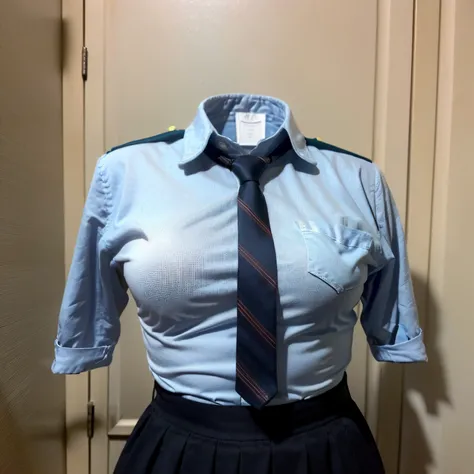 (chubby, fat), school uniform, school tie, (smartphone in chest pocket), (cute pose), (invisible, no humans, headless, faceless:1.5), (cute big breasts), (close-up shot of hip), (16k, RAW photo, best quality, masterpiece:1.3), (realistic, photo-realistic:1...