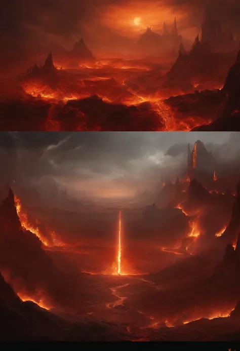 , Hellscape, The bottom of hell, Apocalyptic landscape of hell!!!!!, mustafar, Hell ruins, ! apocalyptic landscape!!，The Art of the Dark Sun, portal to hell, portal to hell, World of Warcraft art, jungle encroachment