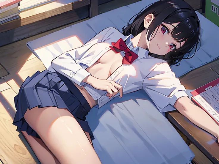 2 dimensions，bit girl, , small, female student, 校服, Superskirt, People who dont wear underwear, lying on the table, Undress, Small under breasts，There is a mole under the neck，Small bottom, ‎Classroom, ssmile, Stas, Volumetriclighting, rays of sunshine, br...