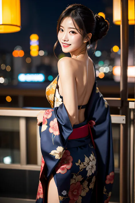 create an image of a stunning japanese beauty in a captivating, sensuous setting. she's at an exclusive, late-night tokyo roofto...