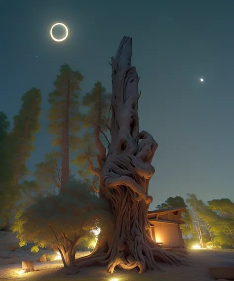 night photo of a tree with a carved trunk and a full moon, at night, taken in the night, Durante a noite, Enluarado, Durante a noite, taken with a canon dslr camera, nigth, Tirado com uma Canon EOS 5 D, Tirada com uma Canon EOS 5D, photo taken at night, To...