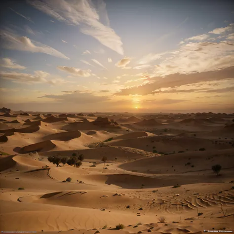 sunset with maximum realism in the sahara desert