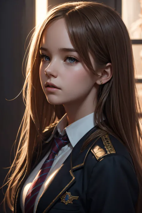 Britt Robertson, school uniform sexy clothes, character portrait, 4 9 9 0 s, long hair, intricate, elegant, highly detailed, digital painting, artstation, concept art, smooth, sharp focus, illustration, art by wlop, charlie bowater and alexandra fomina